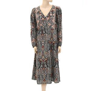 Odd Molly Anthropologie Floral Embroidered Printed Midi Dress Cotton S-1 256604